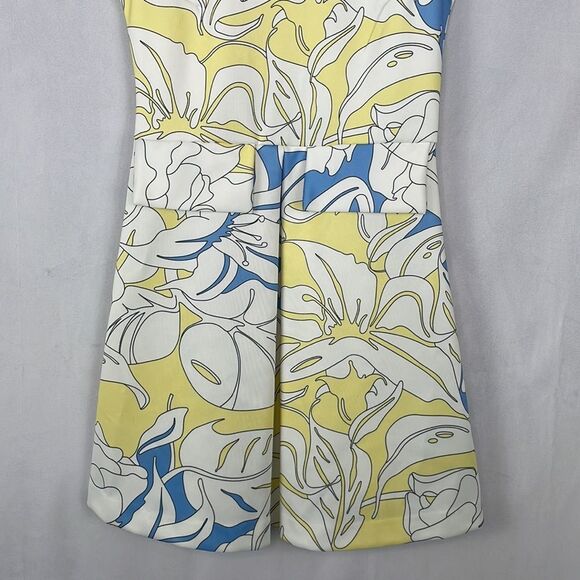 Zara White Yellow and Blue Printed Sleeveless Retro Mini Dress. Size Small. - Picture 3 of 11